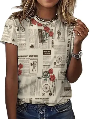 Women's Boho Floral Print Ladies Short Sleeve Tops Summer T-Shirts Dressy Casual Cute Graphic Crew Neck Tops