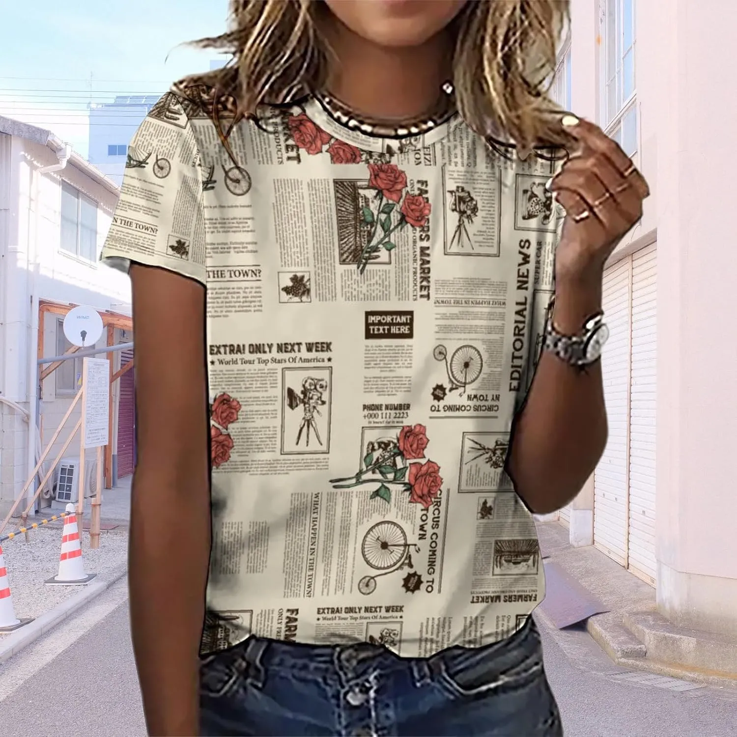 Women's Boho Floral Print Ladies Short Sleeve Tops Summer T-Shirts Dressy Casual Cute Graphic Crew Neck Tops
