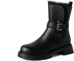 Womens Boots Winter shoes warm plush inner snow boots buckle snow boots cowhide women's middle heel outdoor.