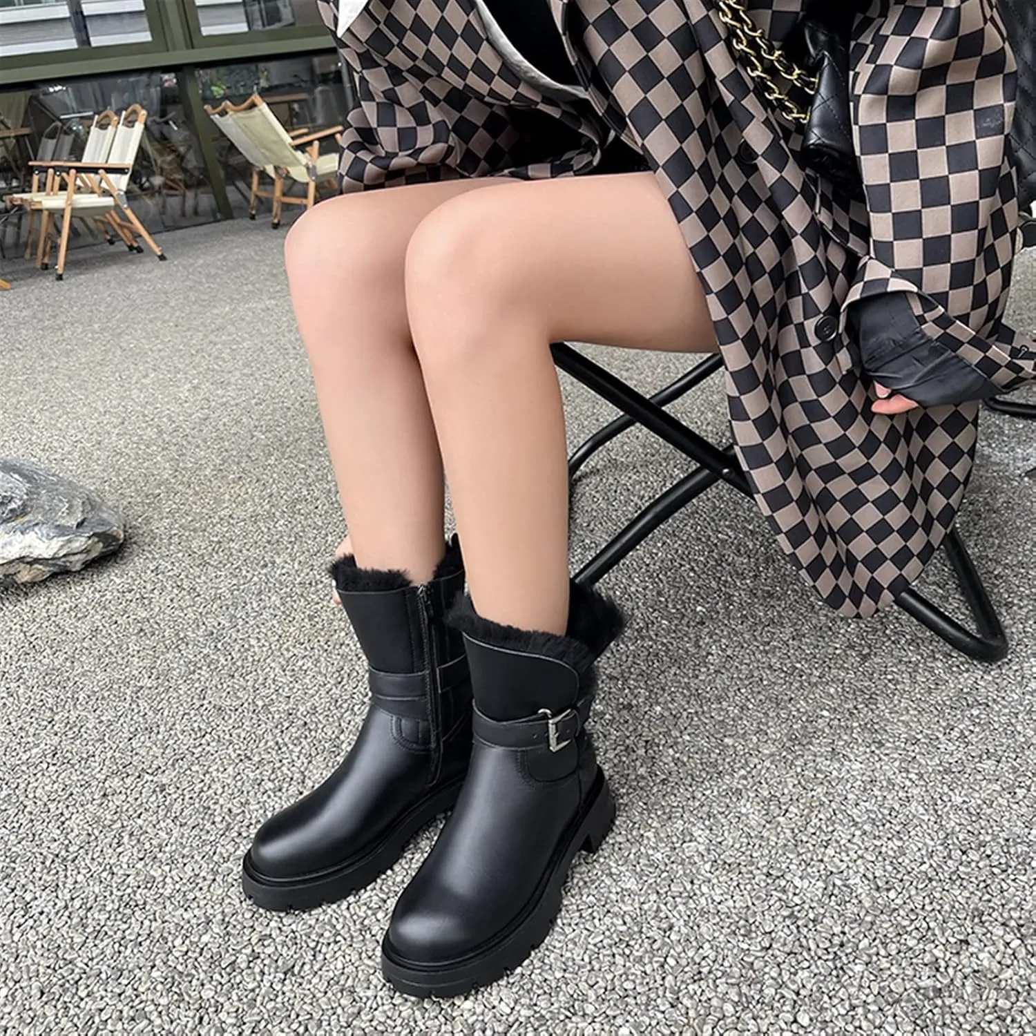 Womens Boots Winter shoes warm plush inner snow boots buckle snow boots cowhide women's middle heel outdoor.