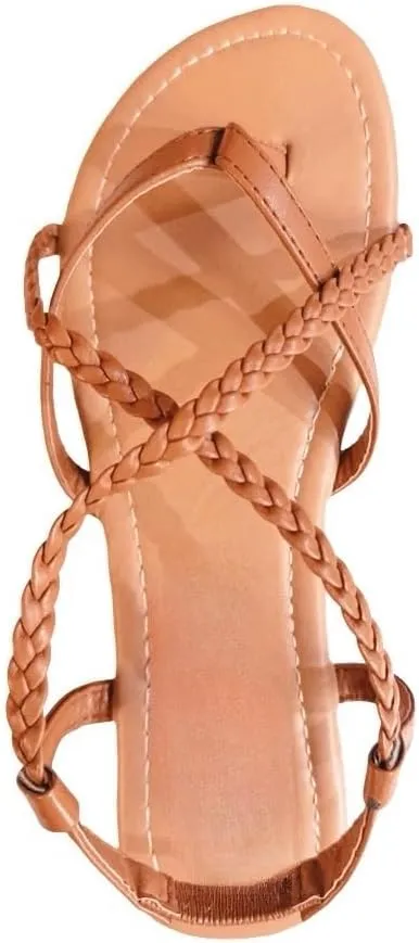 Women's Braided Strap Flat Sandals – Comfortable Open-Toe Slip-On Gladiator Sandals with Back Strap, Casual Summer Footwear