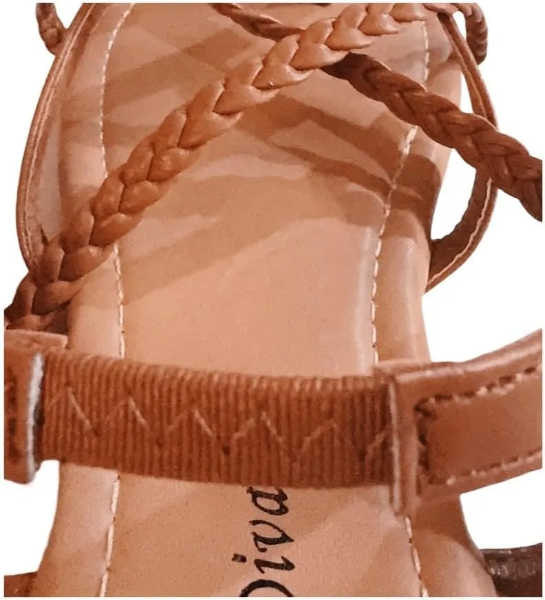 Women's Braided Strap Flat Sandals – Comfortable Open-Toe Slip-On Gladiator Sandals with Back Strap, Casual Summer Footwear