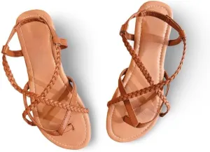 Women's Braided Strap Flat Sandals – Comfortable Open-Toe Slip-On Gladiator Sandals with Back Strap, Casual Summer Footwear
