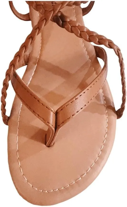 Women's Braided Strap Flat Sandals – Comfortable Open-Toe Slip-On Gladiator Sandals with Back Strap, Casual Summer Footwear