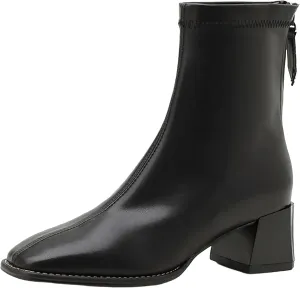 Women's Chelsea Chunky Heeled Ankle Boots Fleece Lining PU Upper Solid Color Comfort Booties