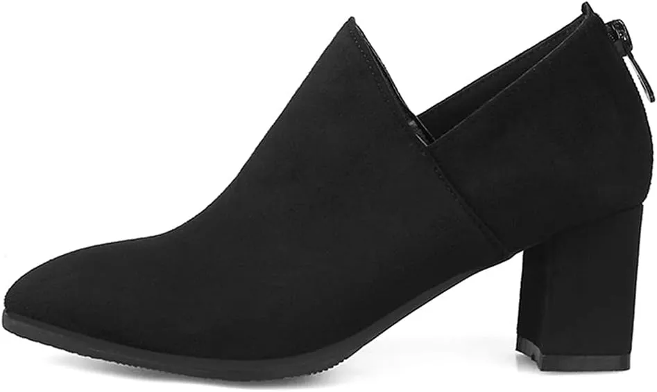 Women's Chunky Block High Heel Pump Oxfords Suede Round Toe Slip On Vintage Brogue Office Dress Shoes