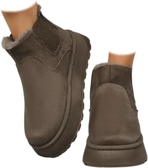 Women's Classic Platform Mini Boots Lightweight Suede Snow Boots Fur Interior Non-slip Outdoor Winter Boots Anti-Slip Snow Boots