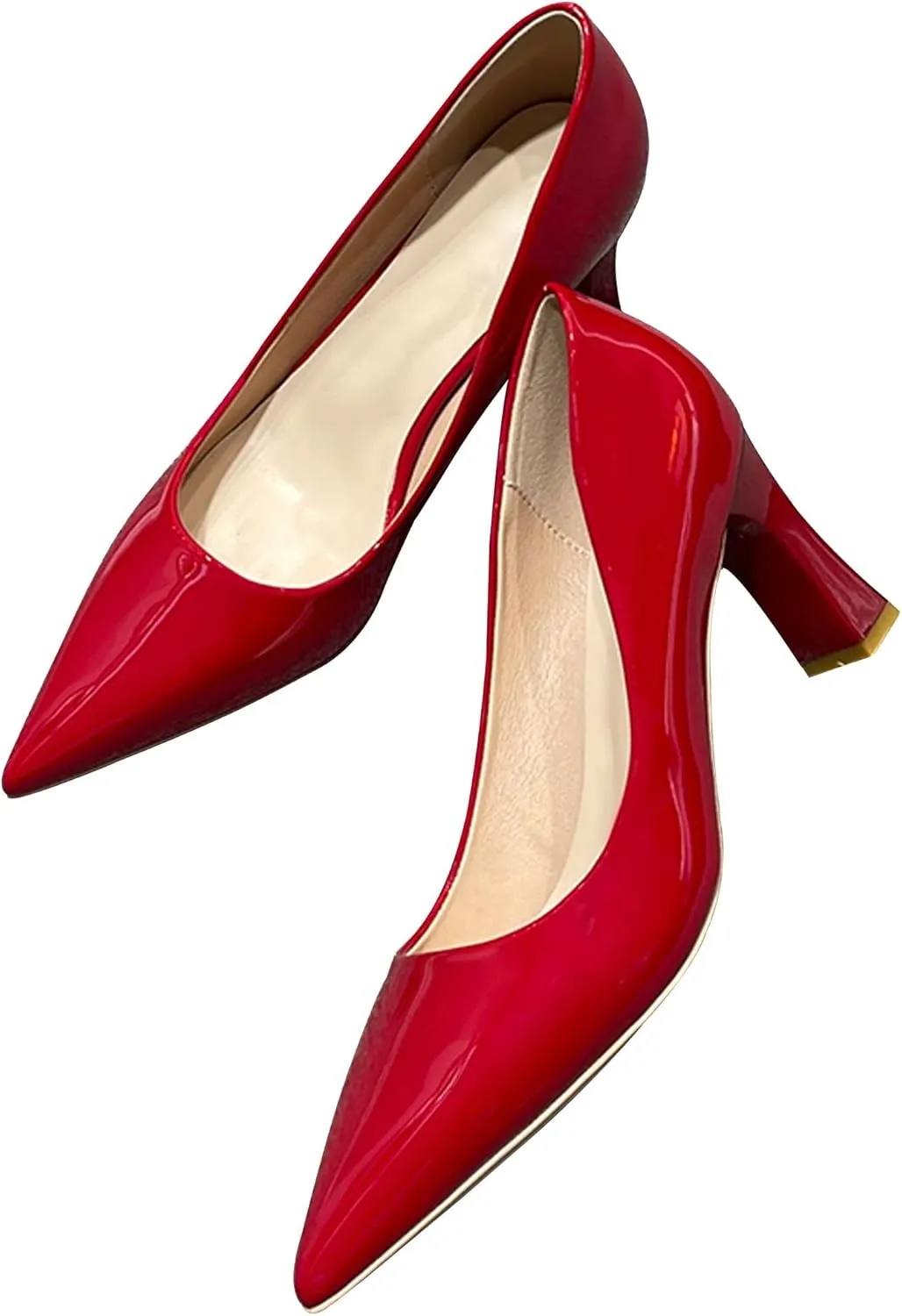 Women's Closed Pointed Toe Chunky Block High Heels Slip On Office Wedding Dress Pumps Shoes for Women 3 Inches