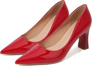 Women's Closed Pointed Toe Chunky Block High Heels Slip On Office Wedding Dress Pumps Shoes for Women 3 Inches