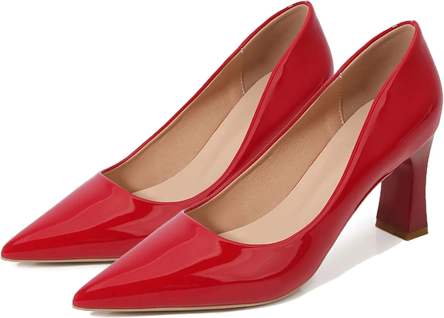 Women's Closed Pointed Toe Chunky Block High Heels Slip On Office Wedding Dress Pumps Shoes for Women 3 Inches