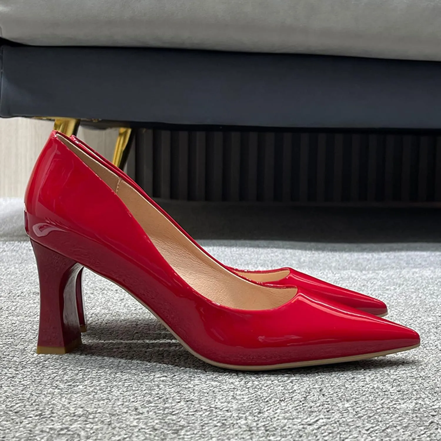 Women's Closed Pointed Toe Chunky Block High Heels Slip On Office Wedding Dress Pumps Shoes for Women 3 Inches