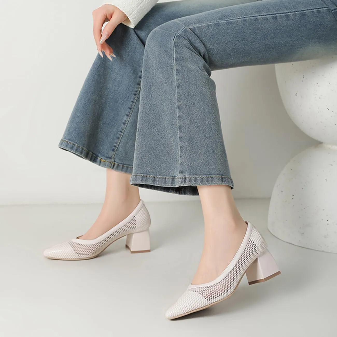 Womens Comfortabl Pumps Block Mid Heels Slip on Pumps