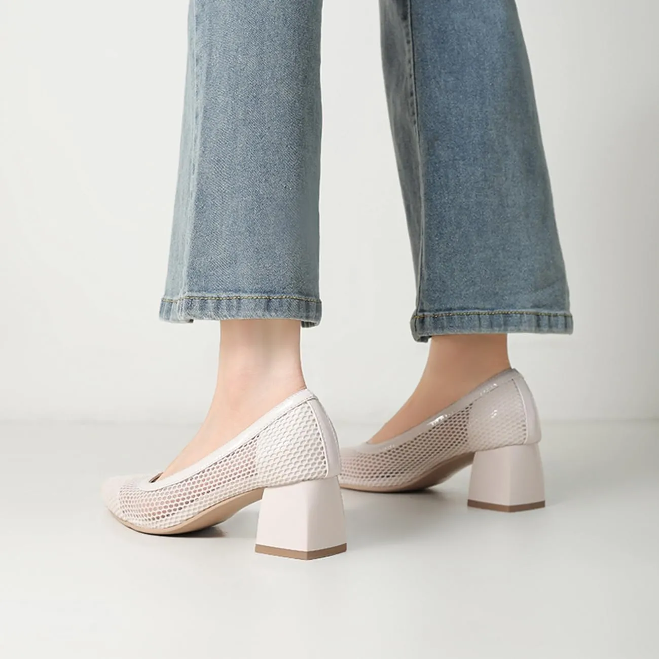 Womens Comfortabl Pumps Block Mid Heels Slip on Pumps