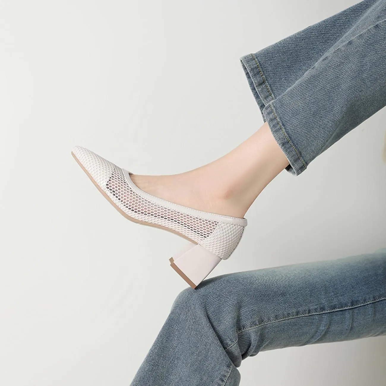 Womens Comfortabl Pumps Block Mid Heels Slip on Pumps