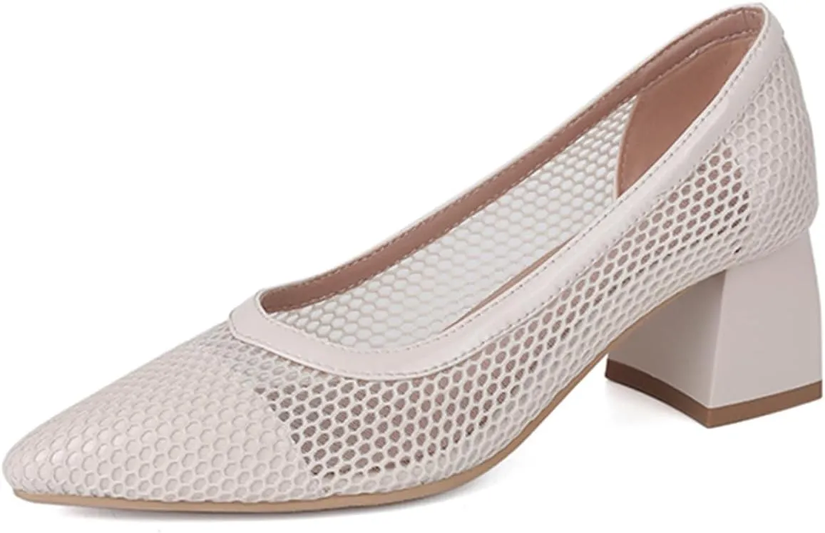 Womens Comfortabl Pumps Block Mid Heels Slip on Pumps