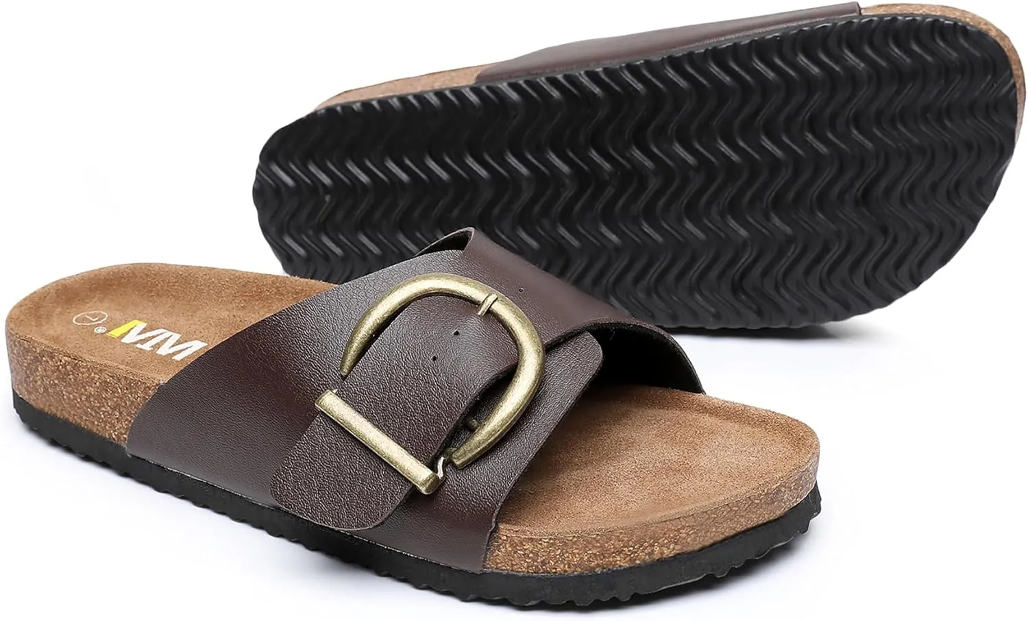 Women's Cork Footbed Sandals Cow Suede Slide Sandals for Women with Adjustable Strap Buckle Open Toe Beach Sandals