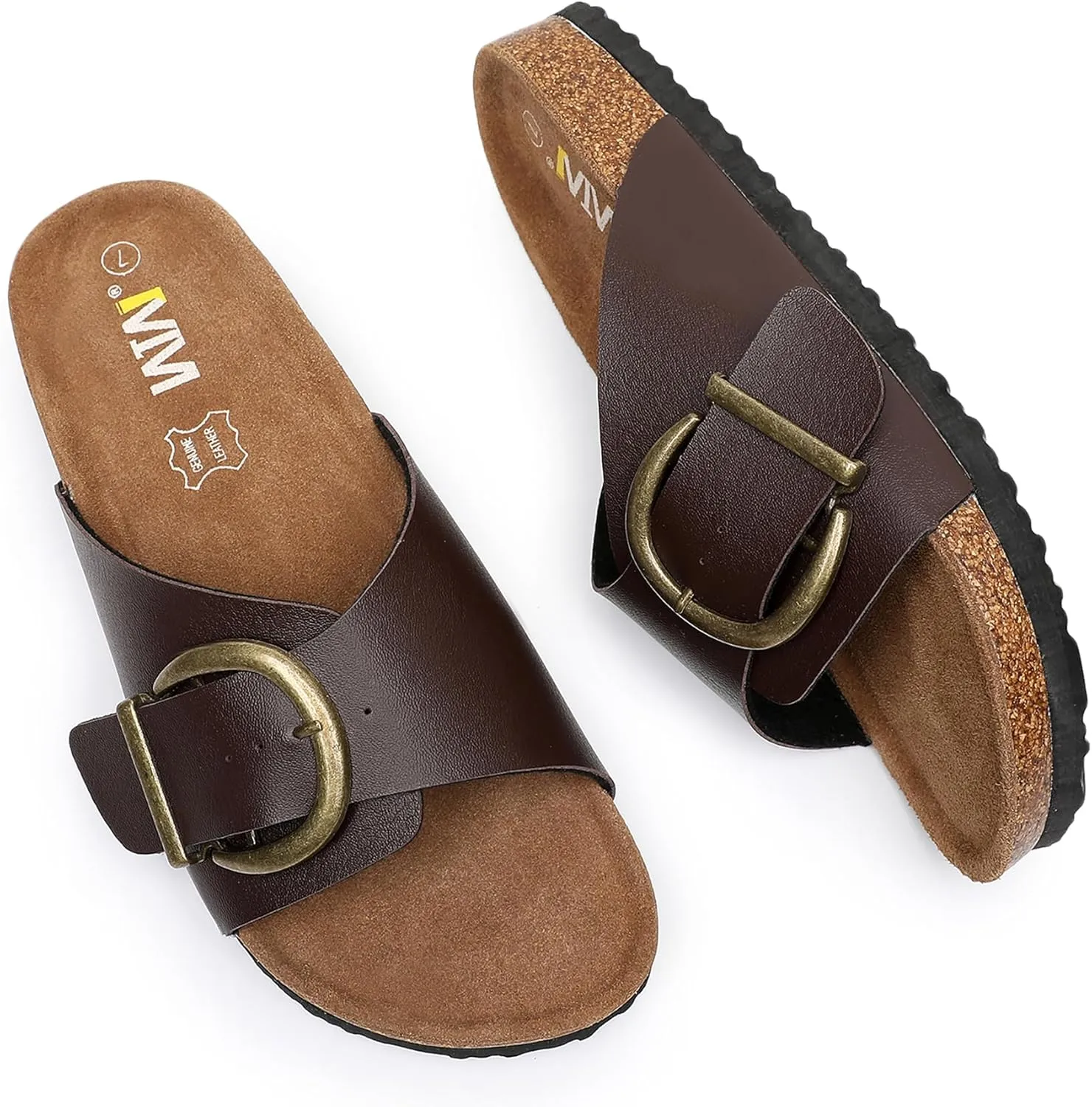 Women's Cork Footbed Sandals Cow Suede Slide Sandals for Women with Adjustable Strap Buckle Open Toe Beach Sandals