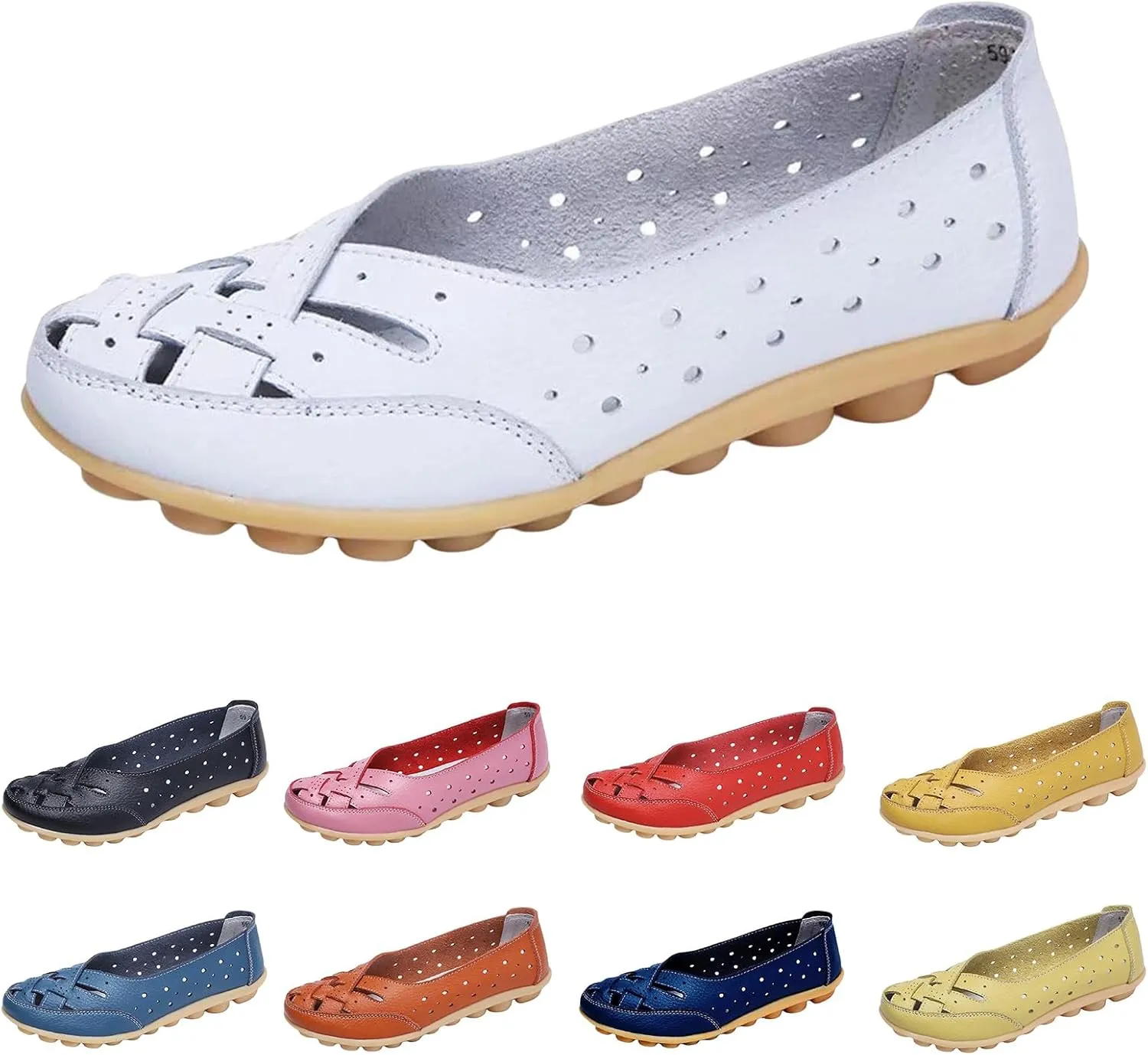 Women's Cowhide Leather Shoes Retro Closed Toe Flat Sandals Casual Comfort Slip On Shoe Fashion Genuine Sandal Wide Box Loafers Shoes Driving Moccasins Dressy Walking Sandals