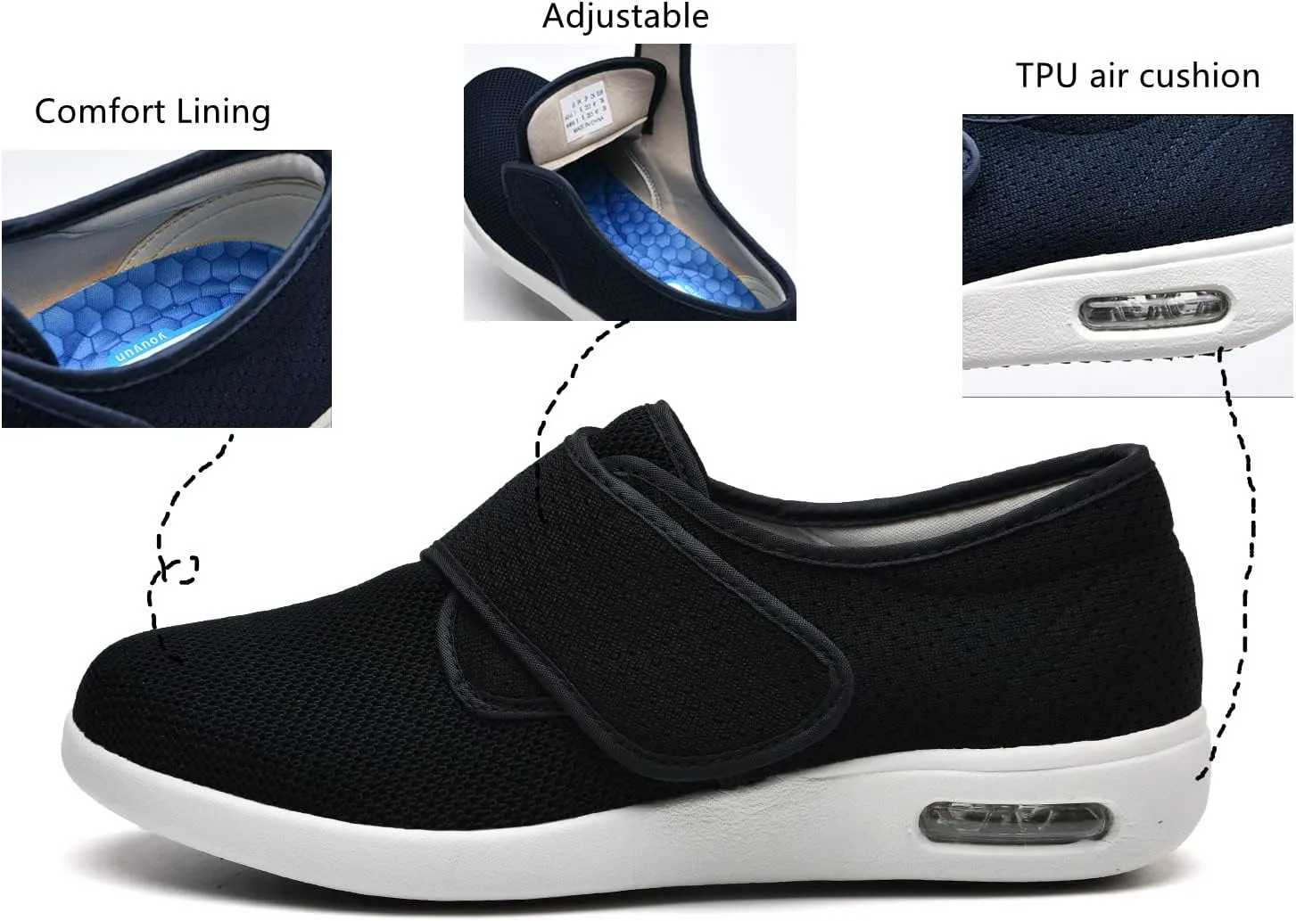 Women's Diabetic Shoes with Adjustable Closure,Non-Slip Wide Width Lightweight Shoes for Edema Plantar Fasciitis Bunions Arthritis Swollen Feet