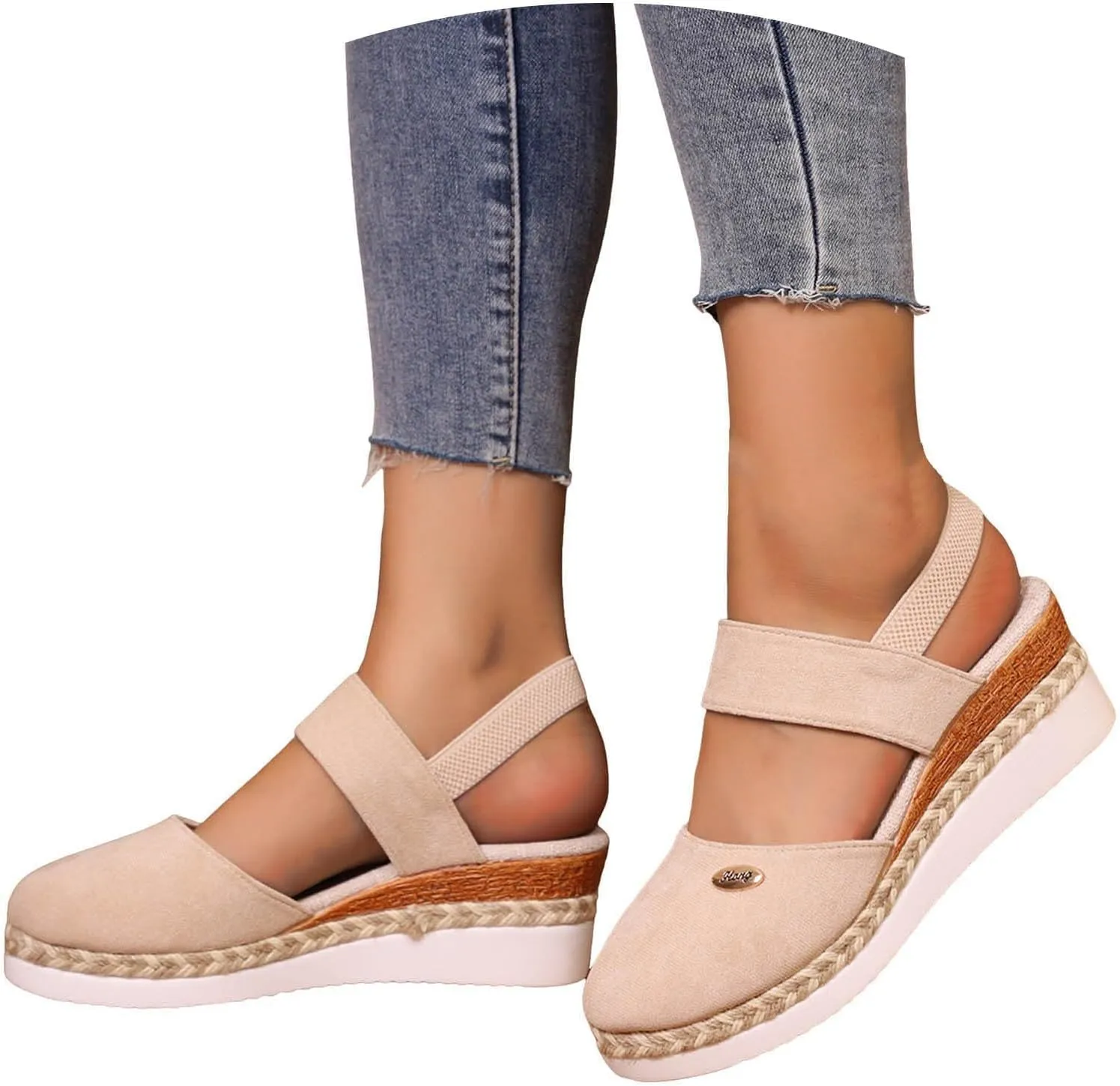 Womens Espadrilles Wedge Sandals Comfortable Closed Toe Slip On Sandals with Arch Support Elastic Strappy Ankle Strap for All Occasions: Casual, Work, Party