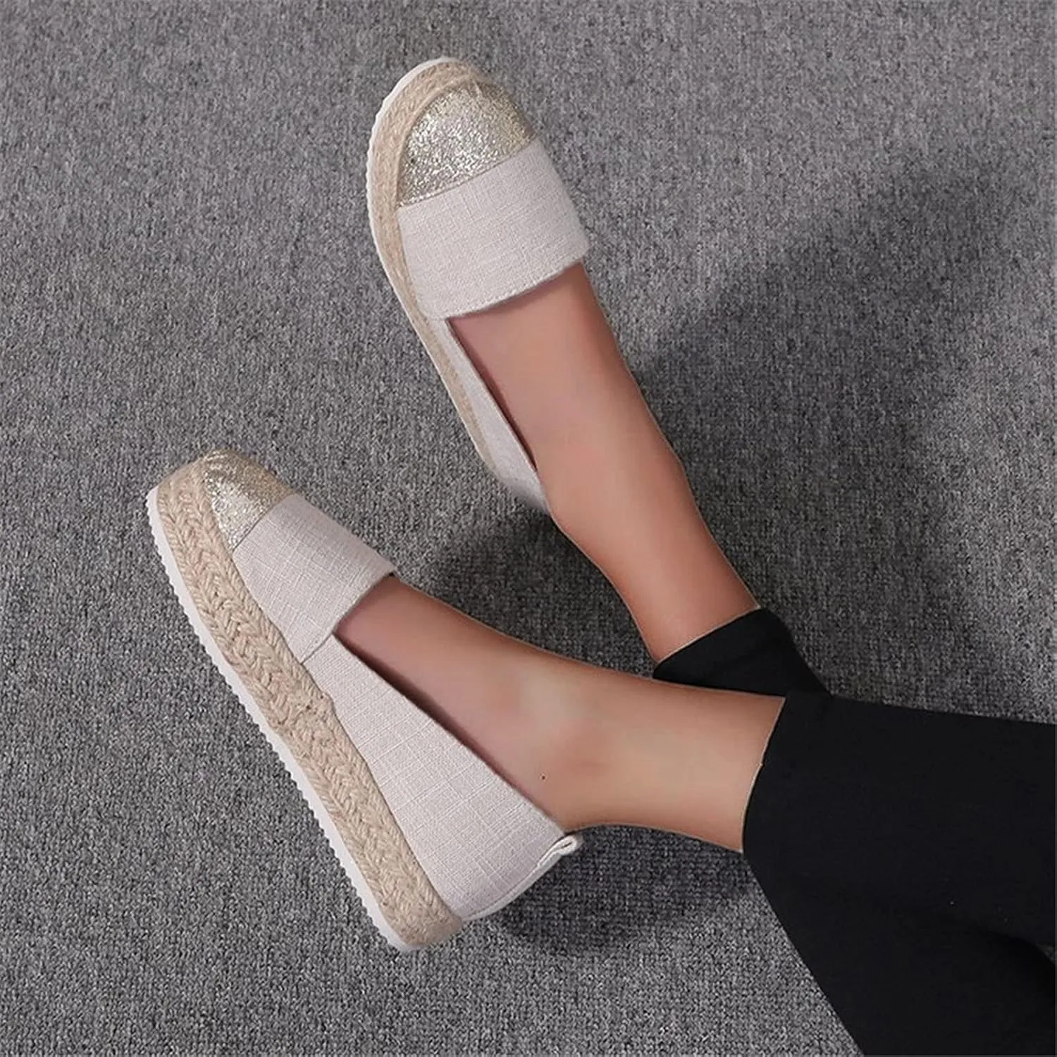 Women's Fashion Solid Casual Shoes Rope Canvas Platform Color Shoes Woven Women's casual shoes Casual Mens Walking Shoes