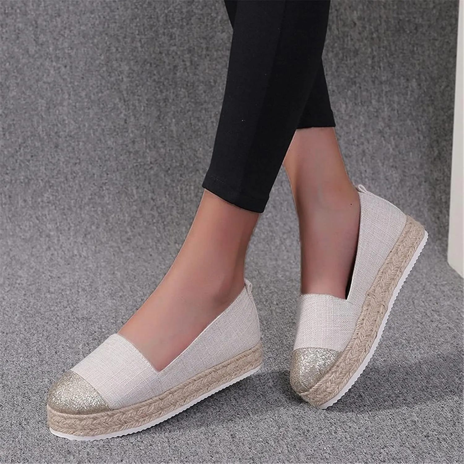 Women's Fashion Solid Casual Shoes Rope Canvas Platform Color Shoes Woven Women's casual shoes Casual Mens Walking Shoes