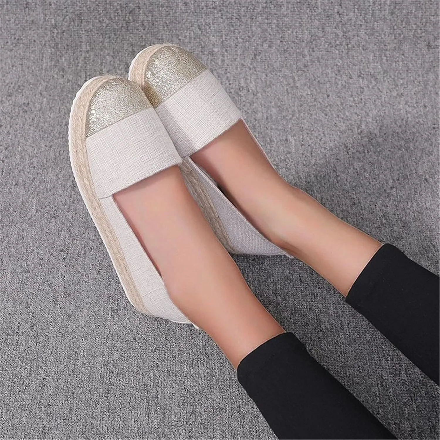 Women's Fashion Solid Casual Shoes Rope Canvas Platform Color Shoes Woven Women's casual shoes Casual Mens Walking Shoes
