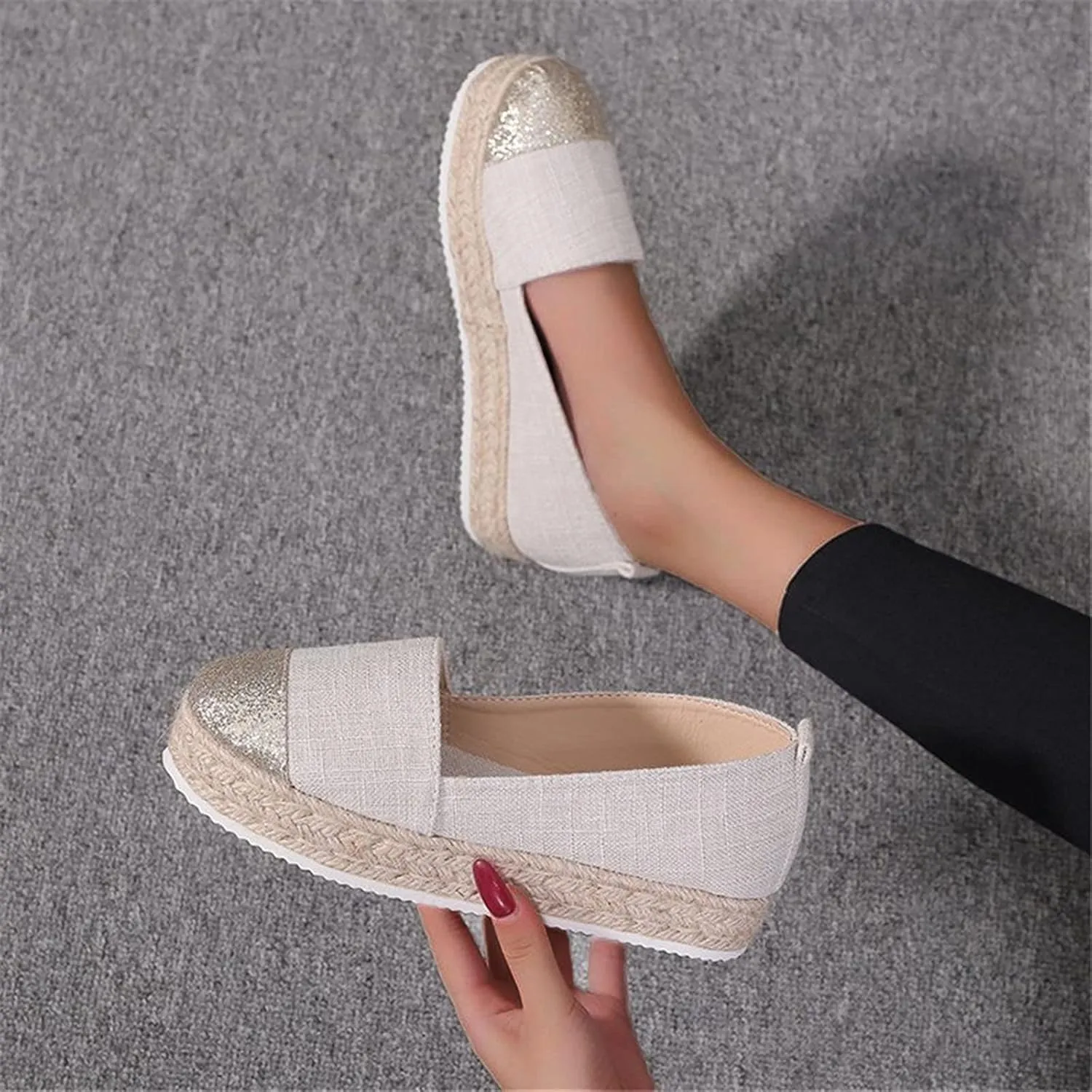 Women's Fashion Solid Casual Shoes Rope Canvas Platform Color Shoes Woven Women's casual shoes Casual Mens Walking Shoes