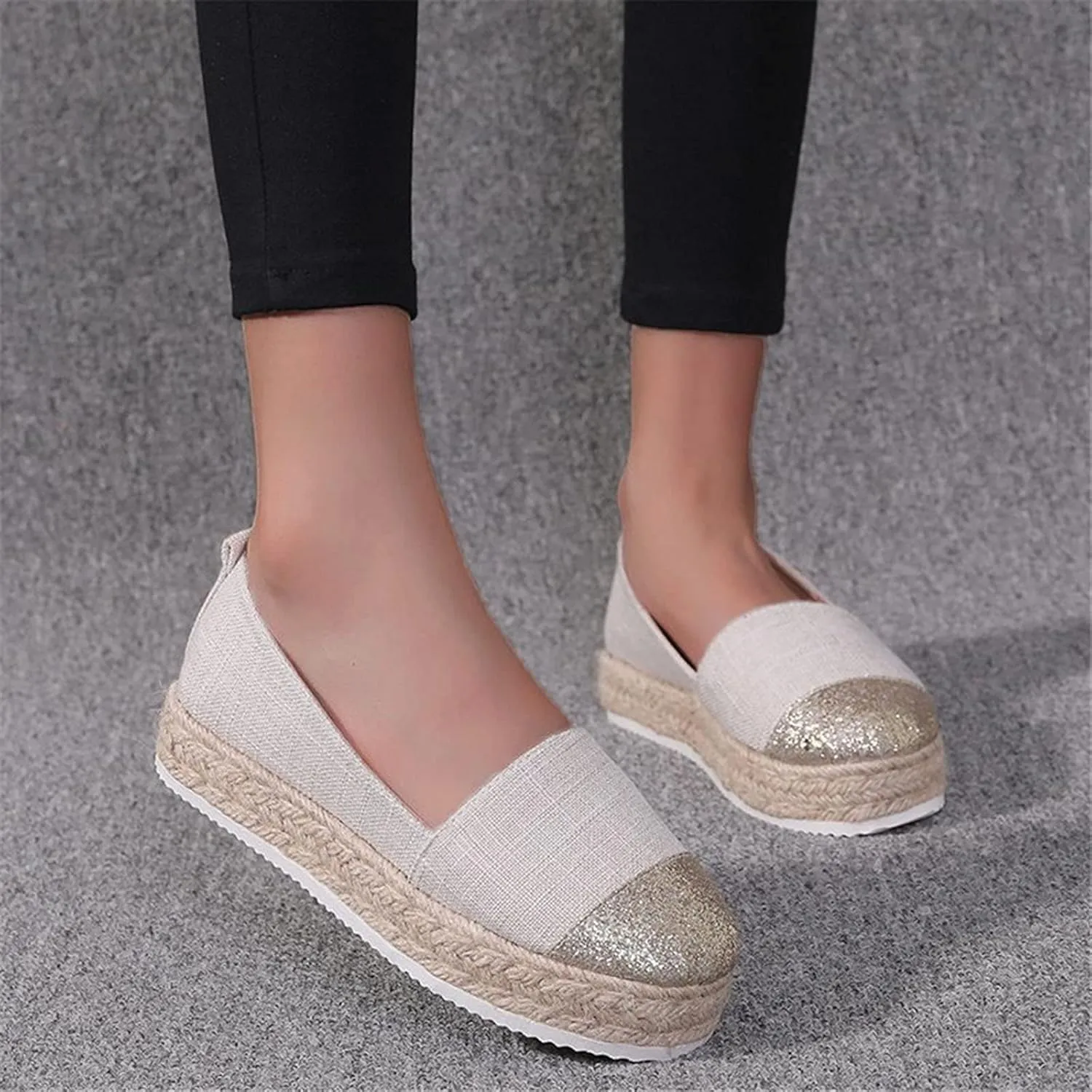 Women's Fashion Solid Casual Shoes Rope Canvas Platform Color Shoes Woven Women's casual shoes Casual Mens Walking Shoes