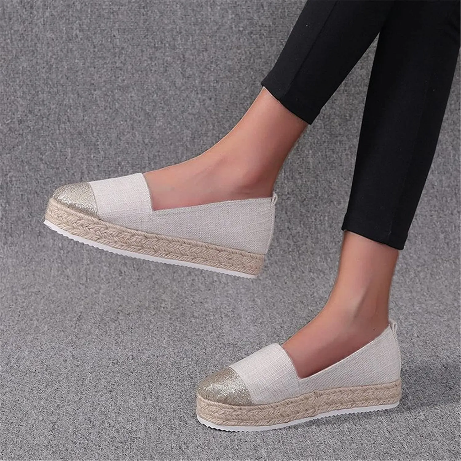Women's Fashion Solid Casual Shoes Rope Canvas Platform Color Shoes Woven Women's casual shoes Casual Mens Walking Shoes
