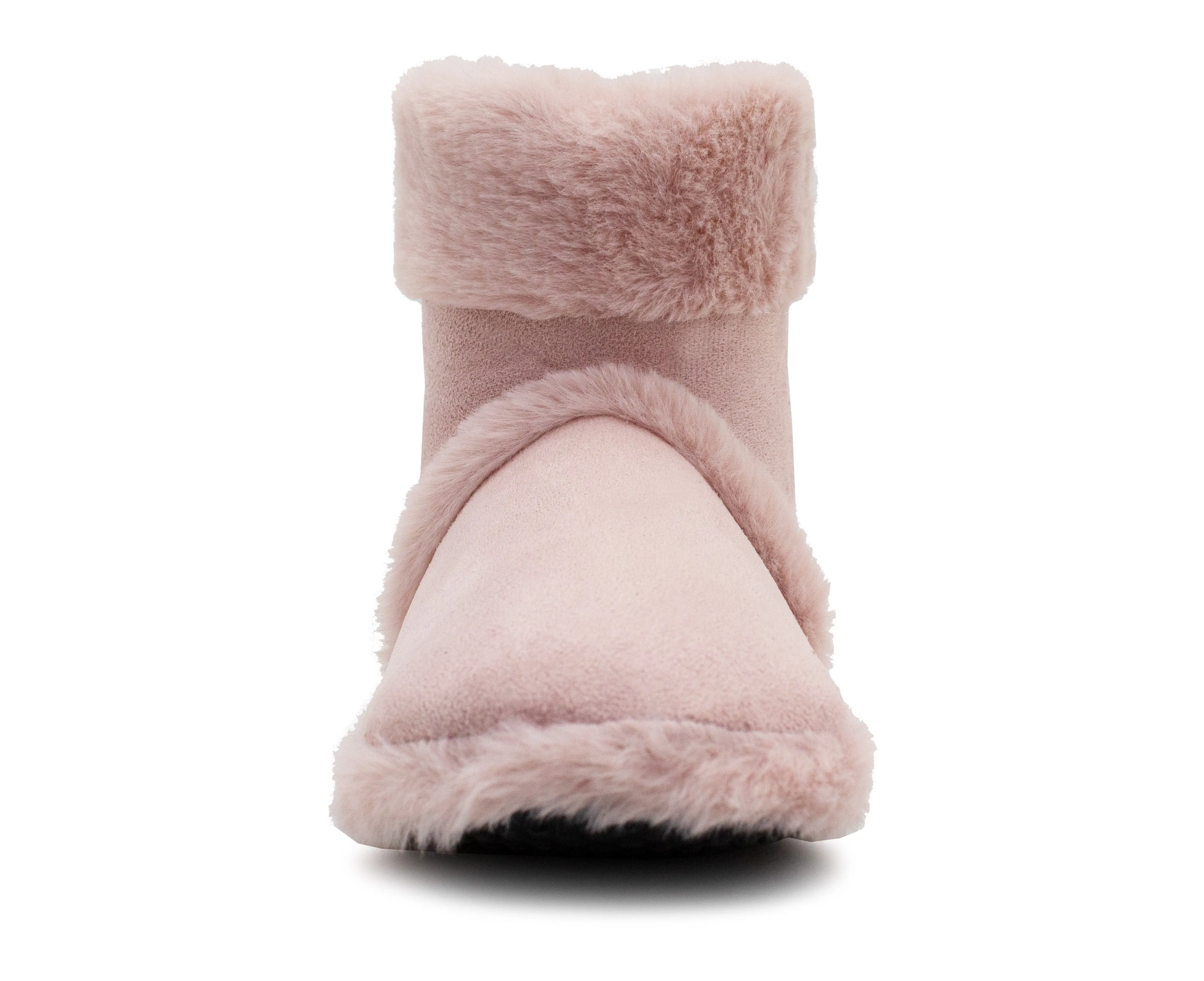 Womens Faux Fur Slipper Boots Warm Lined Ladies Plush Slippers Ankle Booties Lightweight Cosy Winter House Shoes Non-slip Sole Bootees Pink