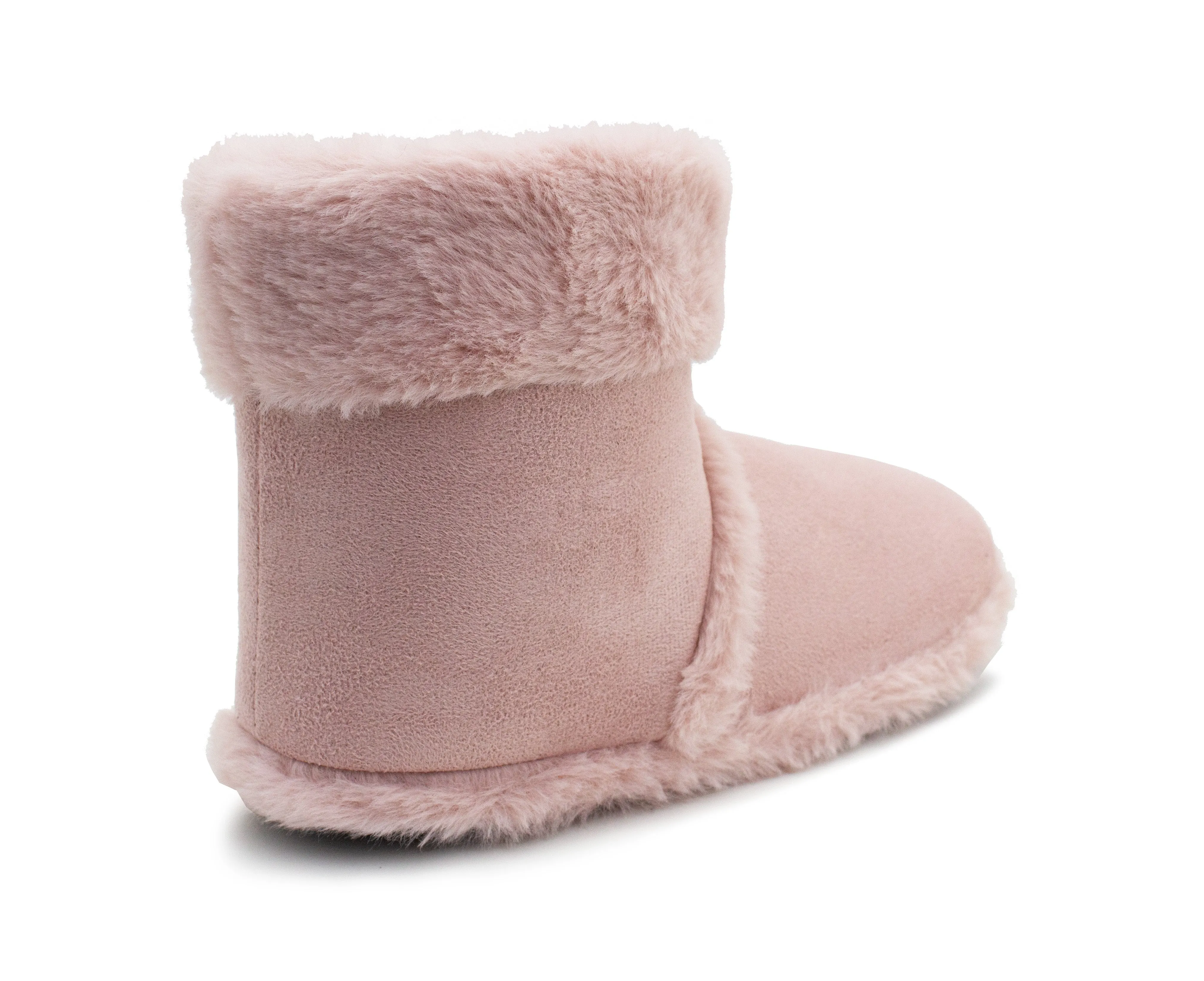 Womens Faux Fur Slipper Boots Warm Lined Ladies Plush Slippers Ankle Booties Lightweight Cosy Winter House Shoes Non-slip Sole Bootees Pink
