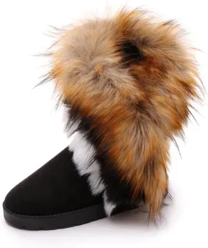 Women's Faux Fur Winter Snow Boot Suede Furry Fluffy Short Ankle Boots Warm Comfortable Outdoor Flat Mid-Calf Boots