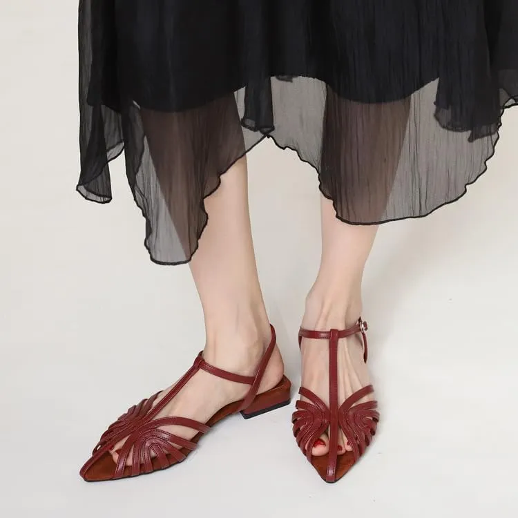 Womens Fisherman Sandals Closed Toe Shoes for Women Comfy Slingback T-Strap Low Heel Pointed Toe Woven Heels