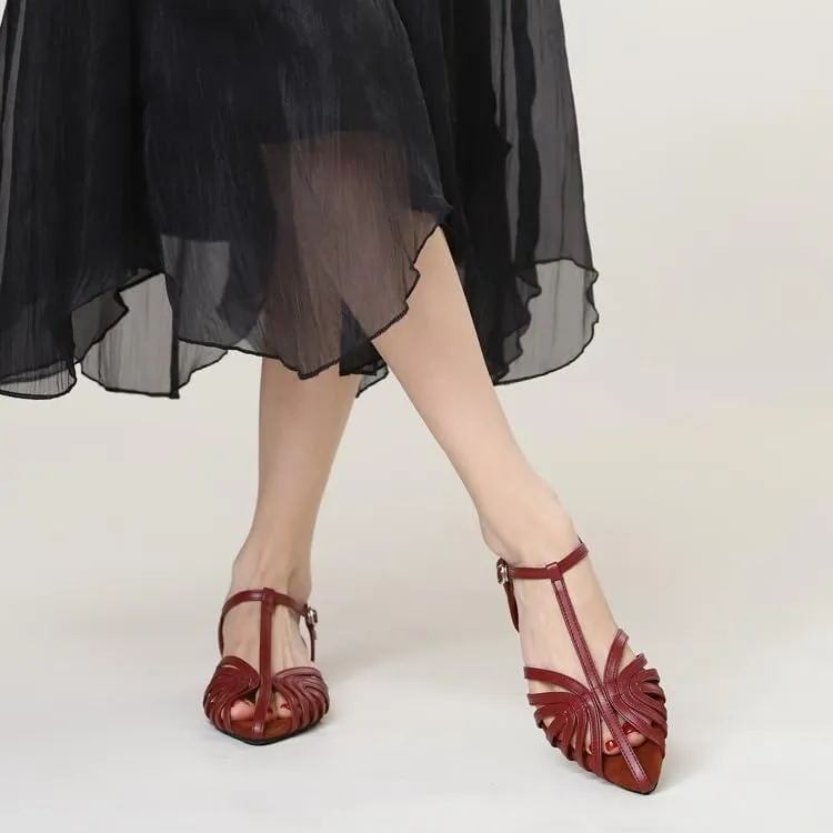 Womens Fisherman Sandals Closed Toe Shoes for Women Comfy Slingback T-Strap Low Heel Pointed Toe Woven Heels