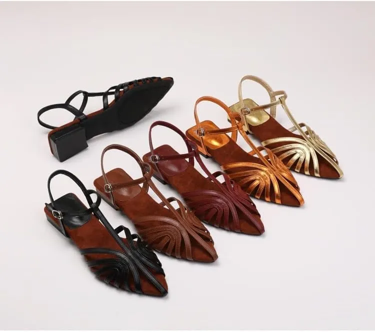 Womens Fisherman Sandals Closed Toe Shoes for Women Comfy Slingback T-Strap Low Heel Pointed Toe Woven Heels