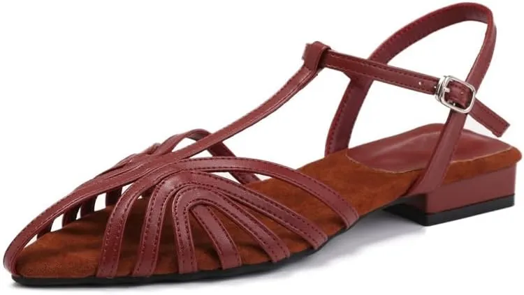 Womens Fisherman Sandals Closed Toe Shoes for Women Comfy Slingback T-Strap Low Heel Pointed Toe Woven Heels