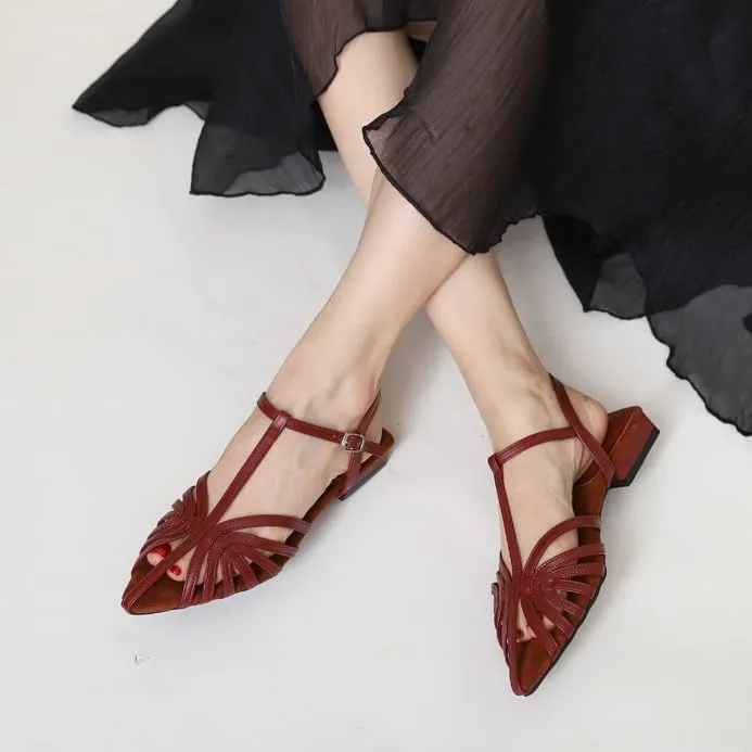 Womens Fisherman Sandals Closed Toe Shoes for Women Comfy Slingback T-Strap Low Heel Pointed Toe Woven Heels