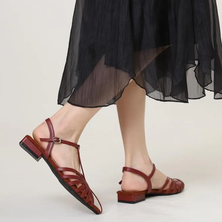 Womens Fisherman Sandals Closed Toe Shoes for Women Comfy Slingback T-Strap Low Heel Pointed Toe Woven Heels