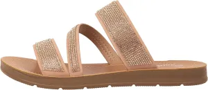 Womens Flat Sandals Casual Strap Sandals Open Toe Slide Sandals With Bling Rhinestone FIONA