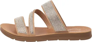 Womens Flat Sandals Casual Strap Sandals Open Toe Slide Sandals With Bling Rhinestone FIONA