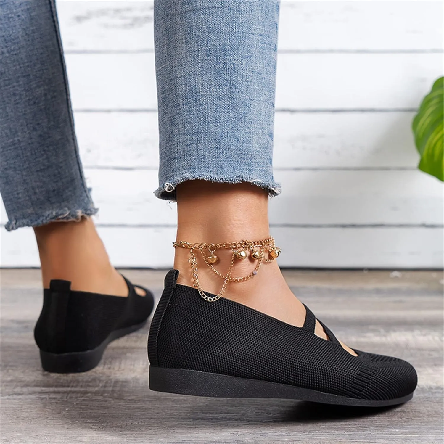 Women's Flat Shoes Knit Ballet Flat Dressy Casual Shoes Slip on Work Shoes Round Toe Office Shoes Comfort Dress Flats