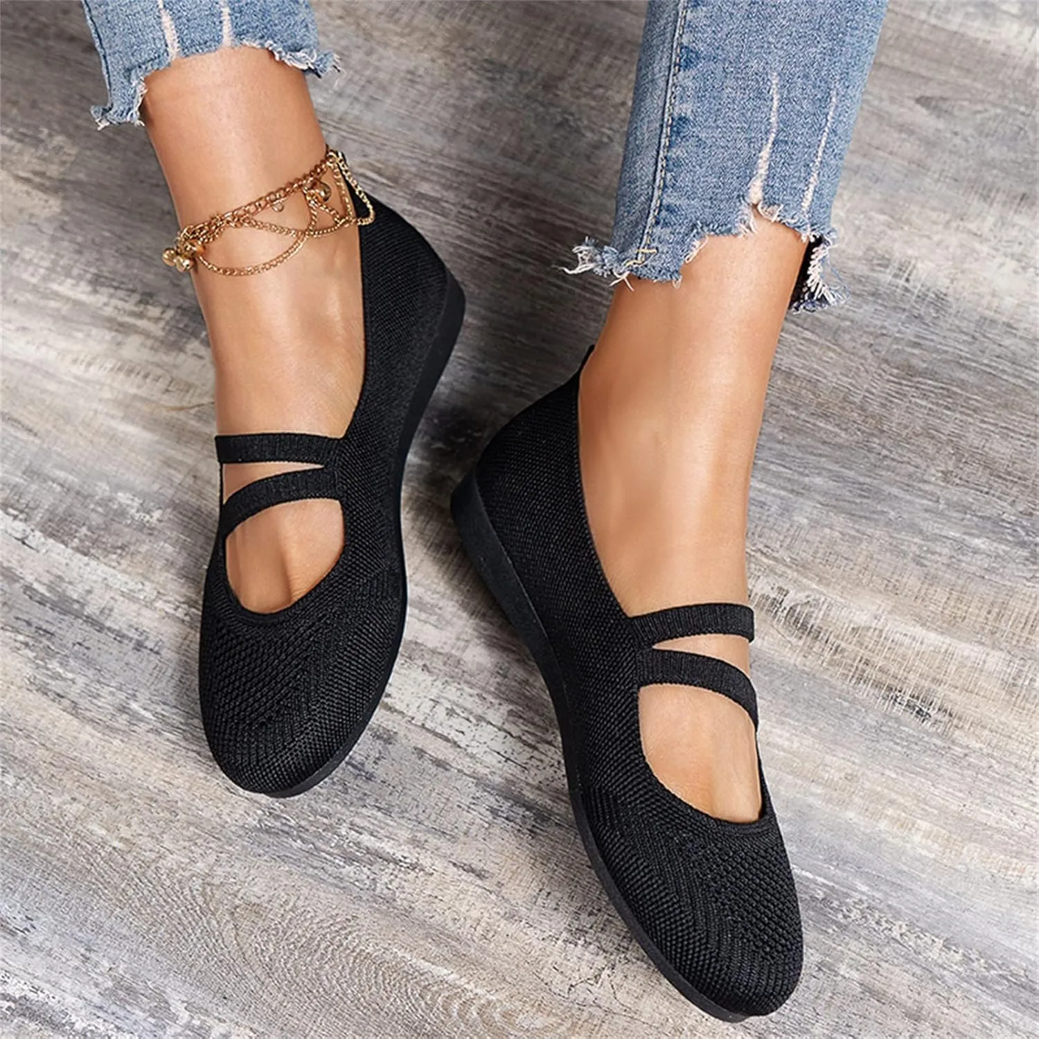 Women's Flat Shoes Knit Ballet Flat Dressy Casual Shoes Slip on Work Shoes Round Toe Office Shoes Comfort Dress Flats
