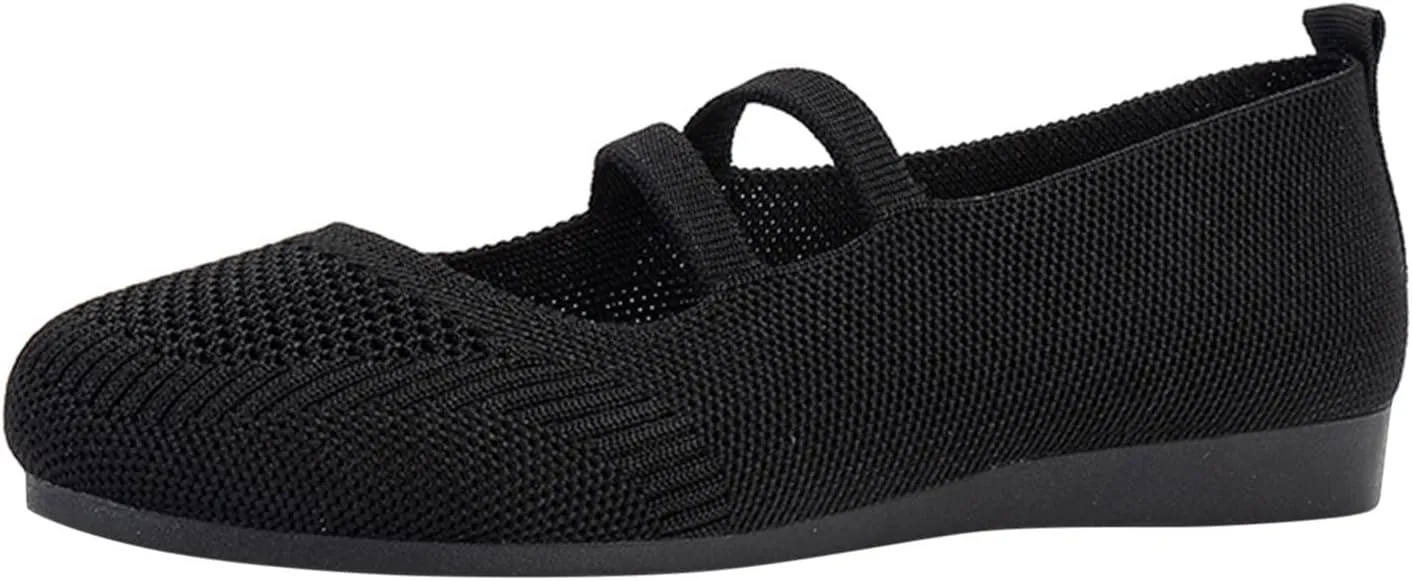 Women's Flat Shoes Knit Ballet Flat Dressy Casual Shoes Slip on Work Shoes Round Toe Office Shoes Comfort Dress Flats