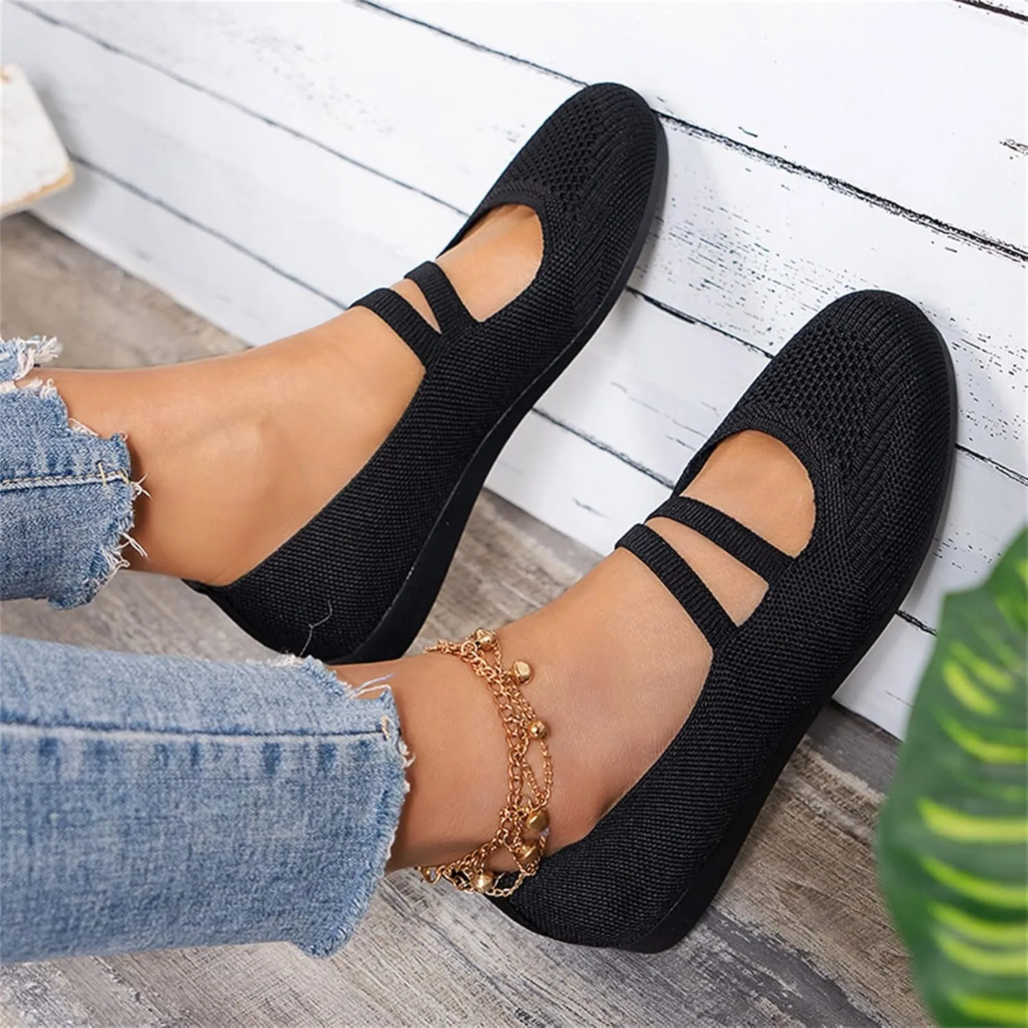 Women's Flat Shoes Knit Ballet Flat Dressy Casual Shoes Slip on Work Shoes Round Toe Office Shoes Comfort Dress Flats