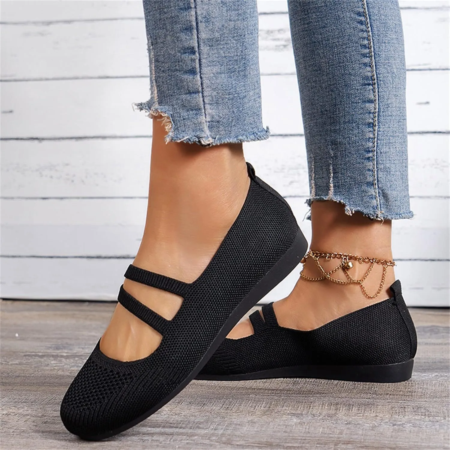 Women's Flat Shoes Knit Ballet Flat Dressy Casual Shoes Slip on Work Shoes Round Toe Office Shoes Comfort Dress Flats