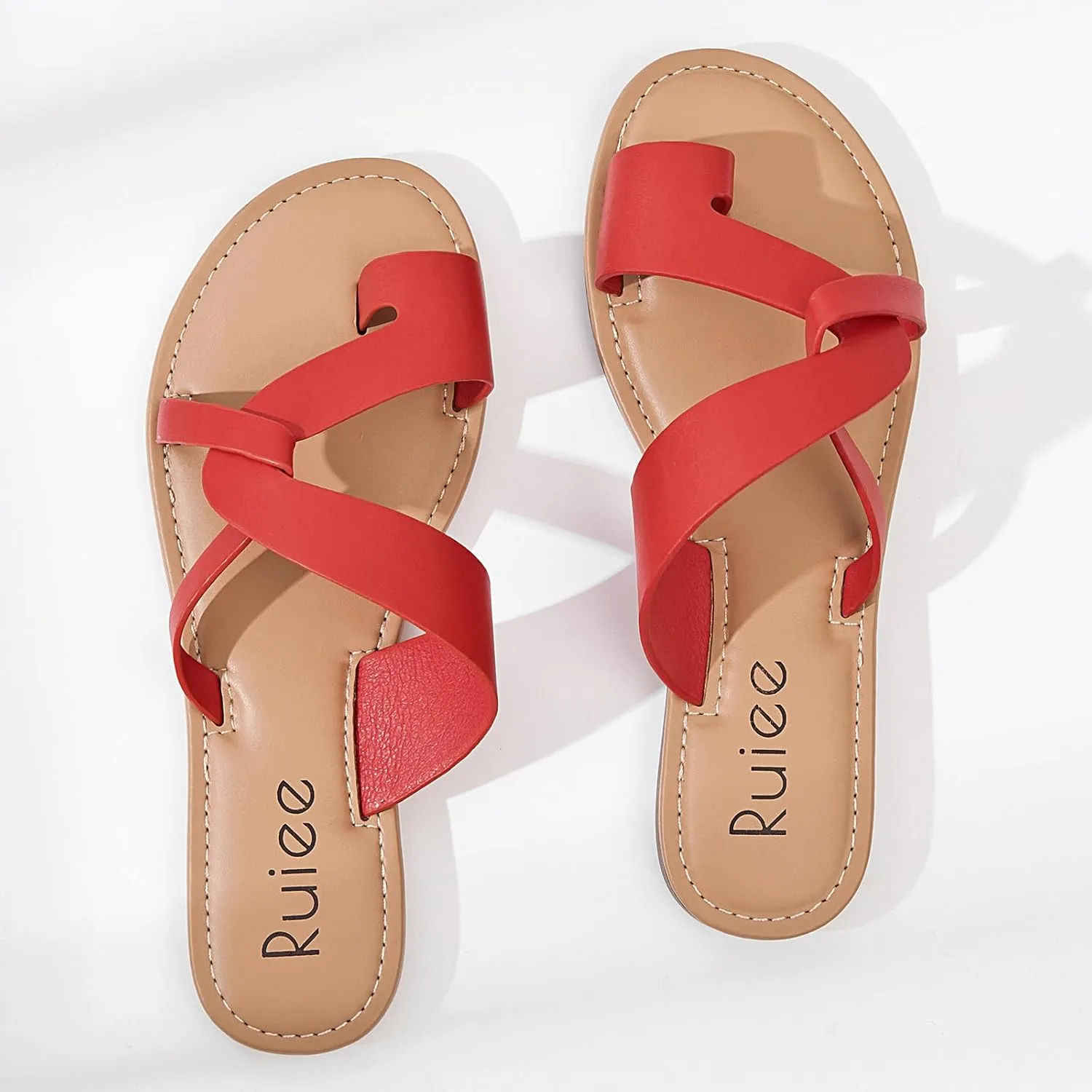 Women's Flat Slides Sandals, Summer Flip Flops Comfort Round Open Toe Slip On Strap Thong Beach Shoes for Women.