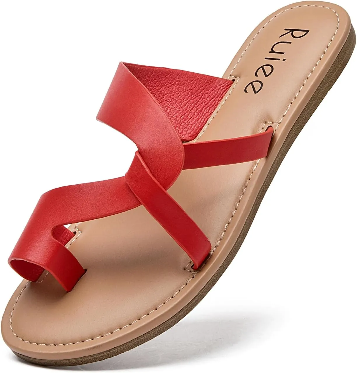 Women's Flat Slides Sandals, Summer Flip Flops Comfort Round Open Toe Slip On Strap Thong Beach Shoes for Women.