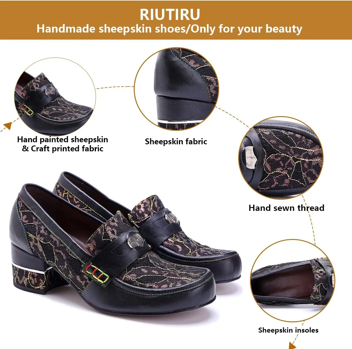 Women's Handmade Lambskin Oxford Loafers Shoes with Retro Ethnic Printed Style, Brock Design for Casual and Fashion Collegiate Style