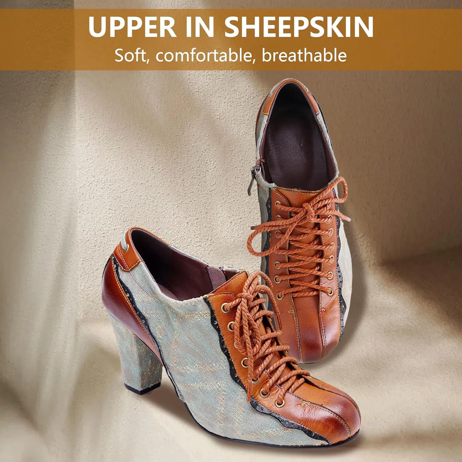 Women's Handmade Lambskin Oxford Loafers Shoes with Retro Ethnic Printed Style, Brock Design for Casual and Fashion Collegiate Style